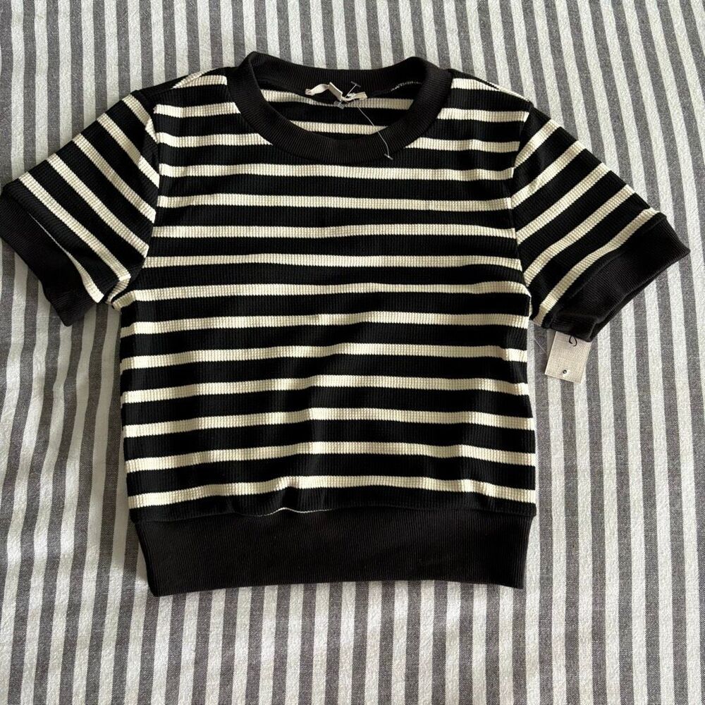 NWT Atelier By Kirious Striped Ribbed Crop Shirt Size Small